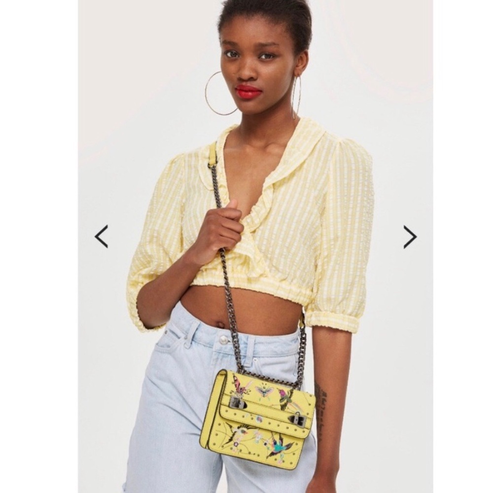 Yellow Chain Crossbody - Bird Detail - Faux Suede
